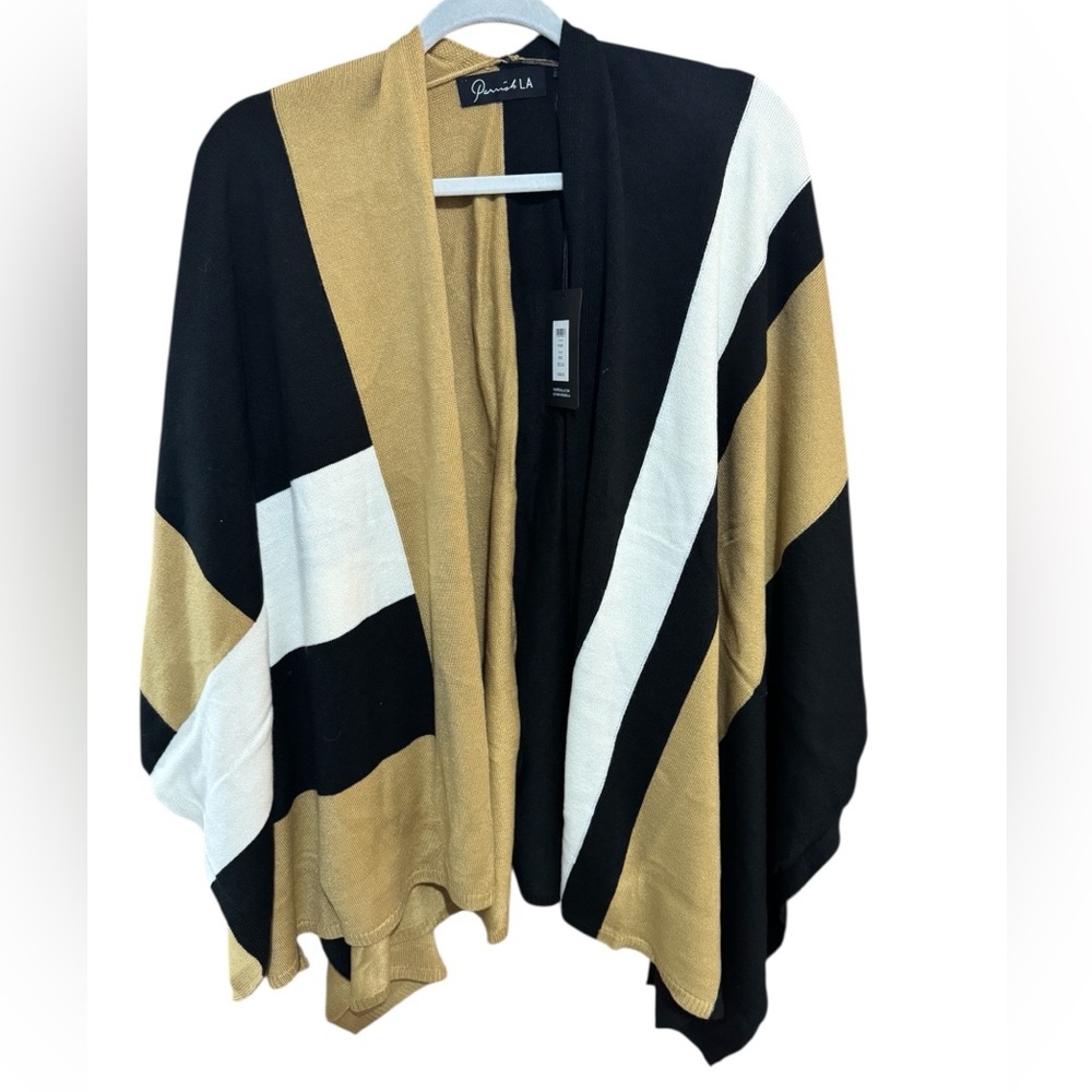 Parrish LA Stevie Poncho NWT Black White Camel OSFM